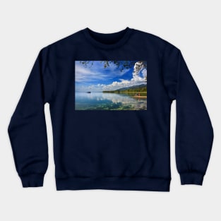 Waiting for the fishing boat at Trichonis lake Crewneck Sweatshirt